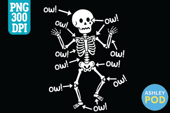Download Sad Skeleton Ow! PNG for T-shirts - Skeleton Collection