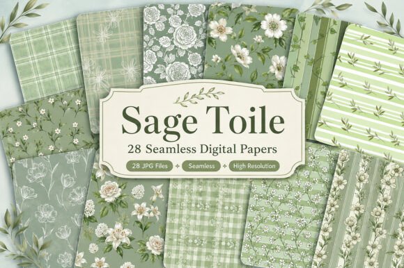 Download Sage Toile Digital Paper Pack, Vintage - Digital paper pack Collection