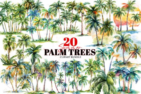 Download Summer Palm Trees Watercolor Sublimation - Premium Bundle