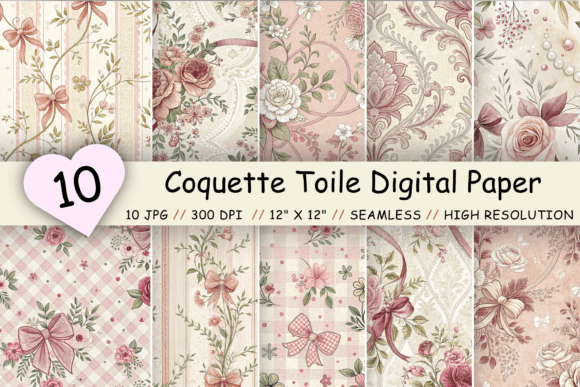 Download Coquette Toile Digital Paper Pack - Digital paper pack Collection