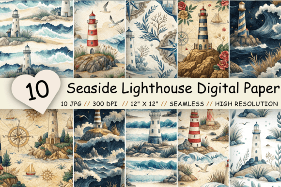Download Seaside Lighthouse Digital Paper Pack - Digital paper pack Collection
