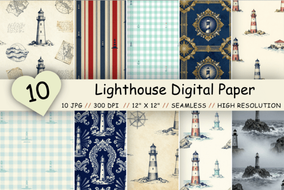 Download Lighthouse Digital Paper Pack, Coastal - Digital paper pack Collection