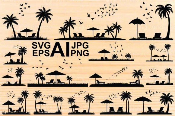 Download Silhouette Beach Chair Palm Trees Vector - Premium Resources