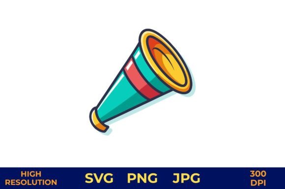 Download Party Horn Vector in Bold Rainbow Colors - Premium Resources