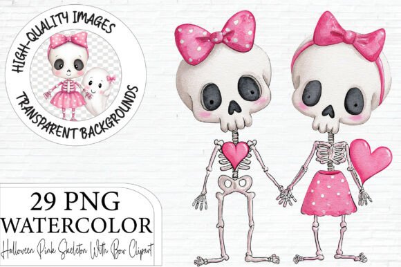 Download Halloween Pink Skeleton with Bow Clipart - Skeleton Collection