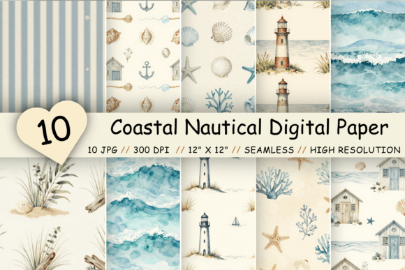 Download Coastal Nautical Digital Paper Pack - Digital paper pack Collection