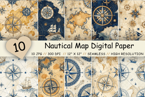 Download Nautical Map Digital Paper Pack, Seamles - Digital paper pack Collection