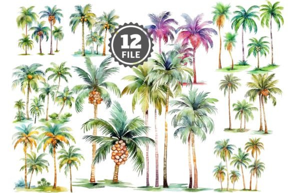Download Watercolor Palm Trees Clipart - Premium Bundle